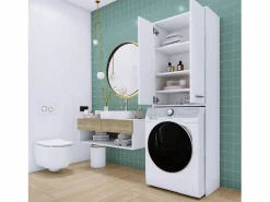 Mueble para lavadora, roble Sonoma, blanco mate, 31 x 64 x 180 cm^ Clearance
