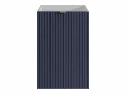 Vente-unique Mueble De Aseo|Mueble para lavamanos rayado - Blanco y puerta reversible azul - H60 x L40 x P22 - VAHIRA
