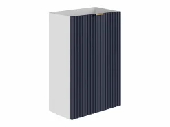 Vente-unique Mueble De Aseo|Mueble para lavamanos rayado - Blanco y puerta reversible azul - H60 x L40 x P22 - VAHIRA