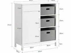 Sobuy Estantería Sobre Inodoro|Mueble para Ropa Sucia Armario Multifuncional para Baño con 1 Cesto y 1 Cajón 3 Cestos Separados 80 x 38 x 91cm BZR77-W ES