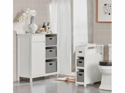 Sobuy Estantería Sobre Inodoro|Mueble para Ropa Sucia Armario Multifuncional para Baño con 1 Cesto y 1 Cajón 3 Cestos Separados 80 x 38 x 91cm BZR77-W ES