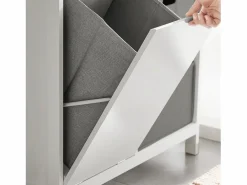 Sobuy Estantería Sobre Inodoro|Mueble para Ropa Sucia Armario Multifuncional para Baño con 1 Cesto y 1 Cajón 3 Cestos Separados 80 x 38 x 91cm BZR77-W ES