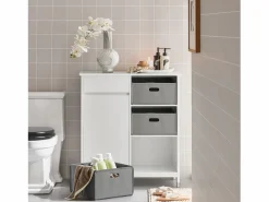 Sobuy Estantería Sobre Inodoro|Mueble para Ropa Sucia Armario Multifuncional para Baño con 1 Cesto y 1 Cajón 3 Cestos Separados 80 x 38 x 91cm BZR77-W ES
