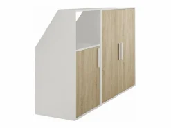 Mueble para techo abuhardillado 3 puertas y 1 estante color blanco y natural - ADEZIO^Vente-unique