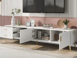 Mueble para TV con 2 puertas, 2 cajones y 2 nichos - MDF - patas de metal -^Merax Online