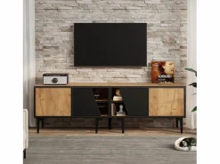 Mueble para TV 160x36,5x45 cm - con puertas y estantes - Paneles de partículas - Natural + negro^ModernLuxe Best