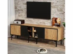 Mueble para TV 160x36,5x45 cm - con puertas y estantes - Paneles de partículas - Natural + negro^ModernLuxe Best