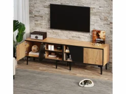 Mueble para TV 160x36,5x45 cm - con puertas y estantes - Paneles de partículas - Natural + negro^ModernLuxe Best