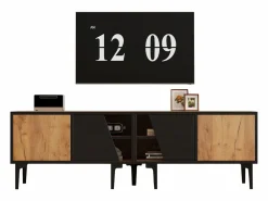 Mueble para TV 160x36,5x45 cm - con puertas y estantes - Paneles de partículas - Natural + negro^ModernLuxe Best