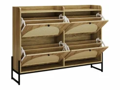 ModernLuxe Zapatero|Mueble De Almacenaje|Mueble para zapatos 121×25×91,5 cm - con 4 puertas abatibles de ratán - paneles de partículas - natural