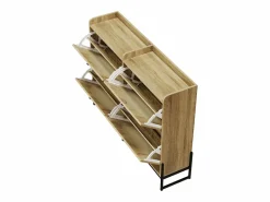 ModernLuxe Zapatero|Mueble De Almacenaje|Mueble para zapatos 121×25×91,5 cm - con 4 puertas abatibles de ratán - paneles de partículas - natural