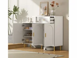 ModernLuxe Mueble para zapatos 120 x 35 x 92 cm - 1 cajón + 3 puertas - patas de metal - Blanco Hot