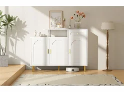 ModernLuxe Mueble para zapatos 120 x 35 x 92 cm - 1 cajón + 3 puertas - patas de metal - Blanco Hot
