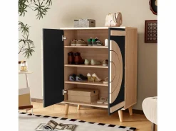 ModernLuxe Zapatero|Mueble De Almacenaje|Mueble para zapatos moderno 76x37x98,5 cm - con 2 puertas - Almacenamiento multinivel - Patas de madera - Negro y natural