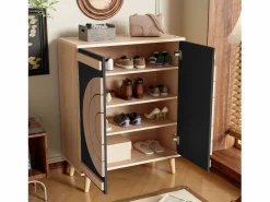 ModernLuxe Zapatero|Mueble De Almacenaje|Mueble para zapatos moderno 76x37x98,5 cm - con 2 puertas - Almacenamiento multinivel - Patas de madera - Negro y natural