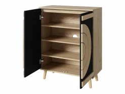 ModernLuxe Zapatero|Mueble De Almacenaje|Mueble para zapatos moderno 76x37x98,5 cm - con 2 puertas - Almacenamiento multinivel - Patas de madera - Negro y natural