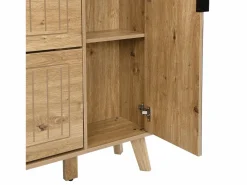 ModernLuxe Mueble para zapatos moderno 110×24×137,5 cm - con 3 puertas abatibles - con espejo - Patas de madera maciza - Natural Color natural claro New