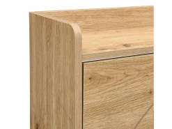ModernLuxe Mueble para zapatos moderno 110×24×137,5 cm - con 3 puertas abatibles - con espejo - Patas de madera maciza - Natural Color natural claro New
