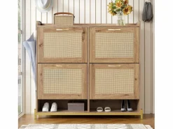 Mueble para zapatos moderno - con puertas de ratán - 4 puertas - estructura metálica - color natural^ModernLuxe Online
