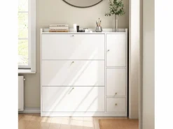 ModernLuxe Mueble para zapatos multifuncional 119x24x122 cm - con 3 cajones plegables - con banco plegable - con una puerta - Blanco Online