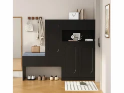Mueble para zapatos multifuncional - con asiento acolchado - con 4 puertas y 1 cajón -^ModernLuxe Outlet