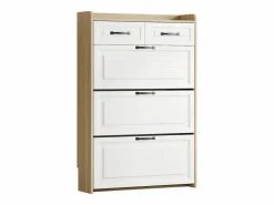 Mueble para zapatos 80x23.5x125 cm - con tres grandes frontales abatibles - con 2 cajones - blanco + natural^ModernLuxe Best