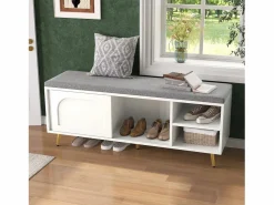 ModernLuxe Banco Y Pie De Cama|Banco Y Pie De Cama|Mueble para zapatos 121x35x49cm - con cojín - puertas correderas y estantes abiertos -