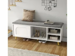 ModernLuxe Banco Y Pie De Cama|Banco Y Pie De Cama|Mueble para zapatos 121x35x49cm - con cojín - puertas correderas y estantes abiertos -