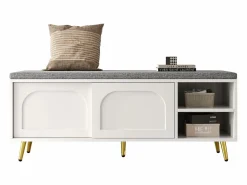 ModernLuxe Banco Y Pie De Cama|Banco Y Pie De Cama|Mueble para zapatos 121x35x49cm - con cojín - puertas correderas y estantes abiertos -