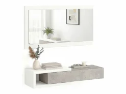 duehome Mueble recibidor con 1 cajón y espejo en blanco mate y cemento 95 cm Derek Blanco Artik (Blanco Mate) - Cemento Gris Hot