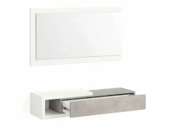 duehome Mueble recibidor con 1 cajón y espejo en blanco mate y cemento 95 cm Derek Blanco Artik (Blanco Mate) - Cemento Gris Hot