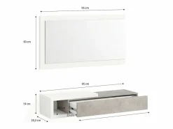duehome Mueble recibidor con 1 cajón y espejo en blanco mate y cemento 95 cm Derek Blanco Artik (Blanco Mate) - Cemento Gris Hot