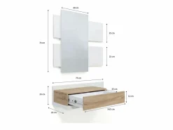 duehome Mueble recibidor con 1 cajón y espejo en blanco mate y roble canadian 75 cm Milo Blanco Artik (Blanco Mate) - Roble Canadian Color natural claro Discount