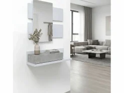 duehome Perchero|Mueble recibidor con 1 cajón y espejo en blanco mate y cemento 75 cm Milo Blanco Artik (Blanco Mate) - Cemento