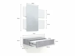 duehome Perchero|Mueble recibidor con 1 cajón y espejo en blanco mate y cemento 75 cm Milo Blanco Artik (Blanco Mate) - Cemento