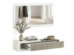 duehome Perchero|Mueble recibidor con 1 cajón y espejo en blanco mate y roble alaska 95 cm Derek Blanco Artik (Blanco Mate) – Roble Alaska