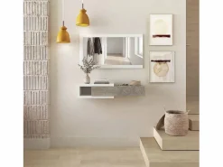 duehome Perchero|Mueble recibidor con 1 cajón y espejo en blanco mate y roble alaska 95 cm Derek Blanco Artik (Blanco Mate) – Roble Alaska
