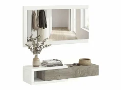 duehome Perchero|Mueble recibidor con 1 cajón y espejo en blanco mate y roble alaska 95 cm Derek Blanco Artik (Blanco Mate) – Roble Alaska