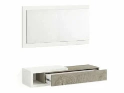 duehome Perchero|Mueble recibidor con 1 cajón y espejo en blanco mate y roble alaska 95 cm Derek Blanco Artik (Blanco Mate) – Roble Alaska