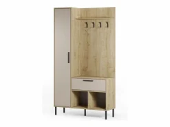 duehome Armario De Entrada|Mueble recibidor con perchero Vesta Roble Beige