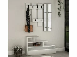 Concept-Usine Mueble recibidor efecto madera con perchero, almacenaje y espejo MESTY Blanco Online