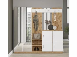 Concept-Usine Armario De Entrada|Mueble recibidor madera y blanco con espejo ANKA