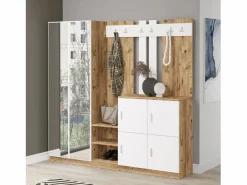 Concept-Usine Armario De Entrada|Mueble recibidor madera y blanco con espejo ANKA