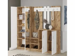 Concept-Usine Armario De Entrada|Mueble recibidor madera y blanco con espejo ANKA