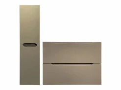 Vente-unique Mueble simple lavabo suspendido gris arenoso con columna, 80 cm, STEFANIE Topo Discount