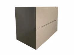 Vente-unique Mueble simple lavabo suspendido gris arenoso con columna, 80 cm, STEFANIE Topo Discount