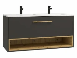 Vente-unique Mueble De Baño Con Doble Lavabo|Mueble suspendido antracita con lavabo encastrable para el cuarto de baño, 120 cm, YANGRA
