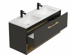 Vente-unique Mueble De Baño Con Doble Lavabo|Mueble suspendido antracita con lavabo encastrable para el cuarto de baño, 120 cm, YANGRA