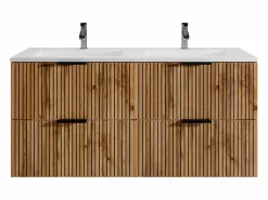 Mueble suspendido con lavabo encastrado, natural claro y negro, 120 cm, MADELA^Vente-unique New