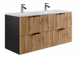 Mueble suspendido con lavabo encastrado, natural claro y negro, 120 cm, MADELA^Vente-unique New